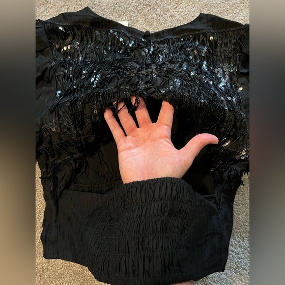 NWT Anthropologie Current Air collab - sequin open-back top with bishop sleeves - Picture 7 of 13